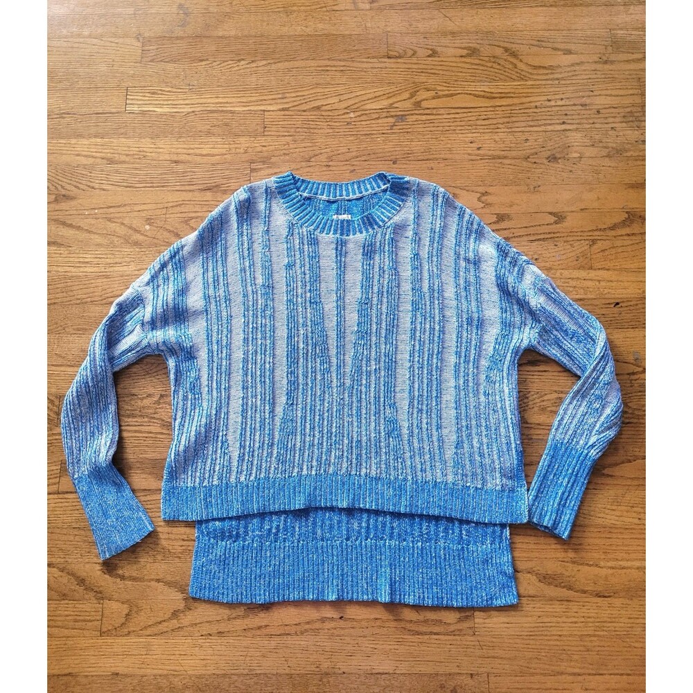 Anthropologie Pilcro Textured High Low Pullover Blue Knit Sweater Size Medium